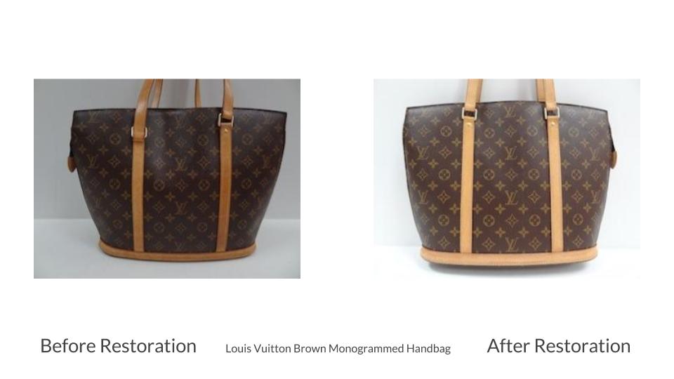 Louis Vuitton brown monogrammed PVC coated canvas handbag: Before and after restoration